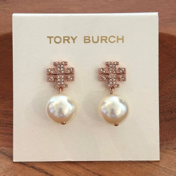 Tory Burch Jewelry - Tory Burch | Britten Logo Pearl Drop Earrings | Rose Gold
